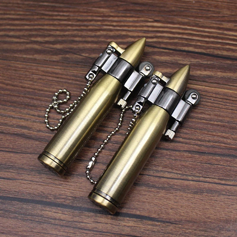 HULIANFU Retro Bullet Flint Free Fire Lighter Torch Grinding Wheel Keychain Oil Lighter New Metal Cigar Cigarette Lighter Gadget For Man - Deanwangkt