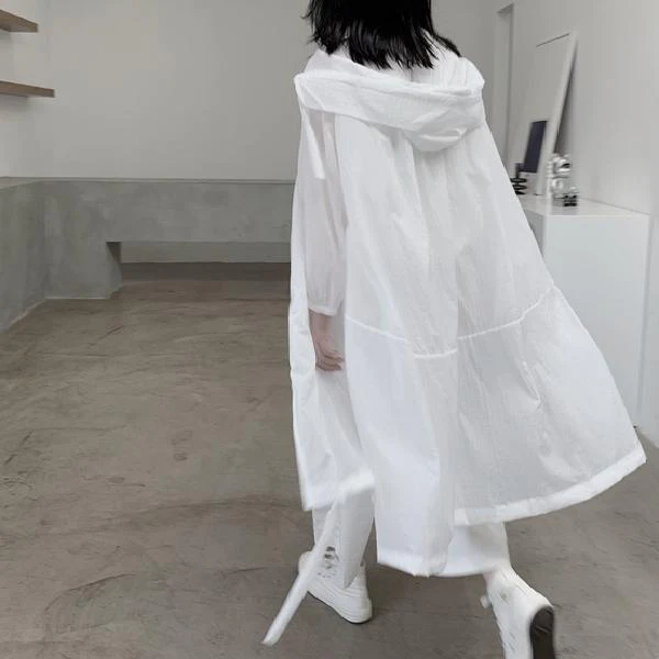 Hulianfu Jackets Women Hooded Chic Solid Breathable Casual Summer Simple Sun-proof Harajuku Long Style Streetwear Baggy Mujer Clothing - Deanwangkt
