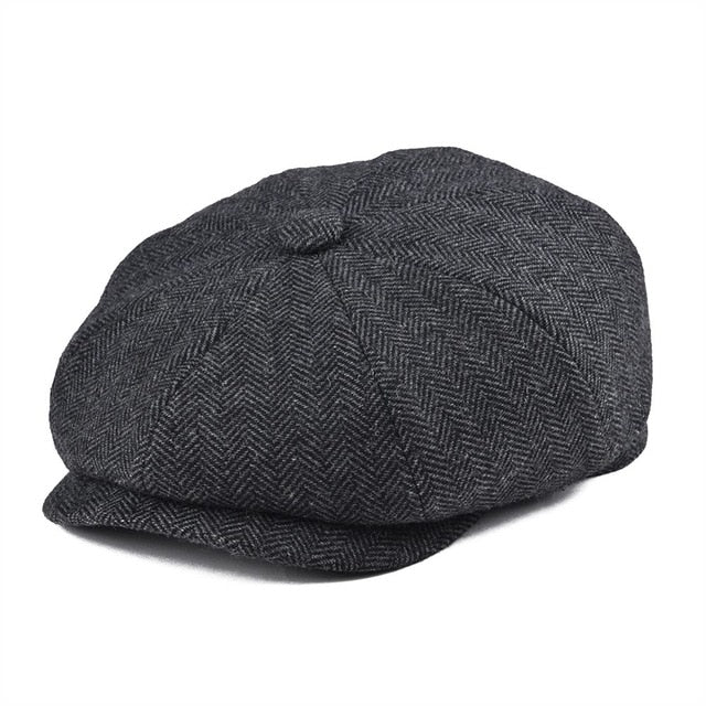 BOTVELA Wool Tweed Newsboy Cap Herringbone Men Women Gatsby Retro Hat Driver Flat Cap Black Brown Green Navy Blue 005 - Deanwangkt