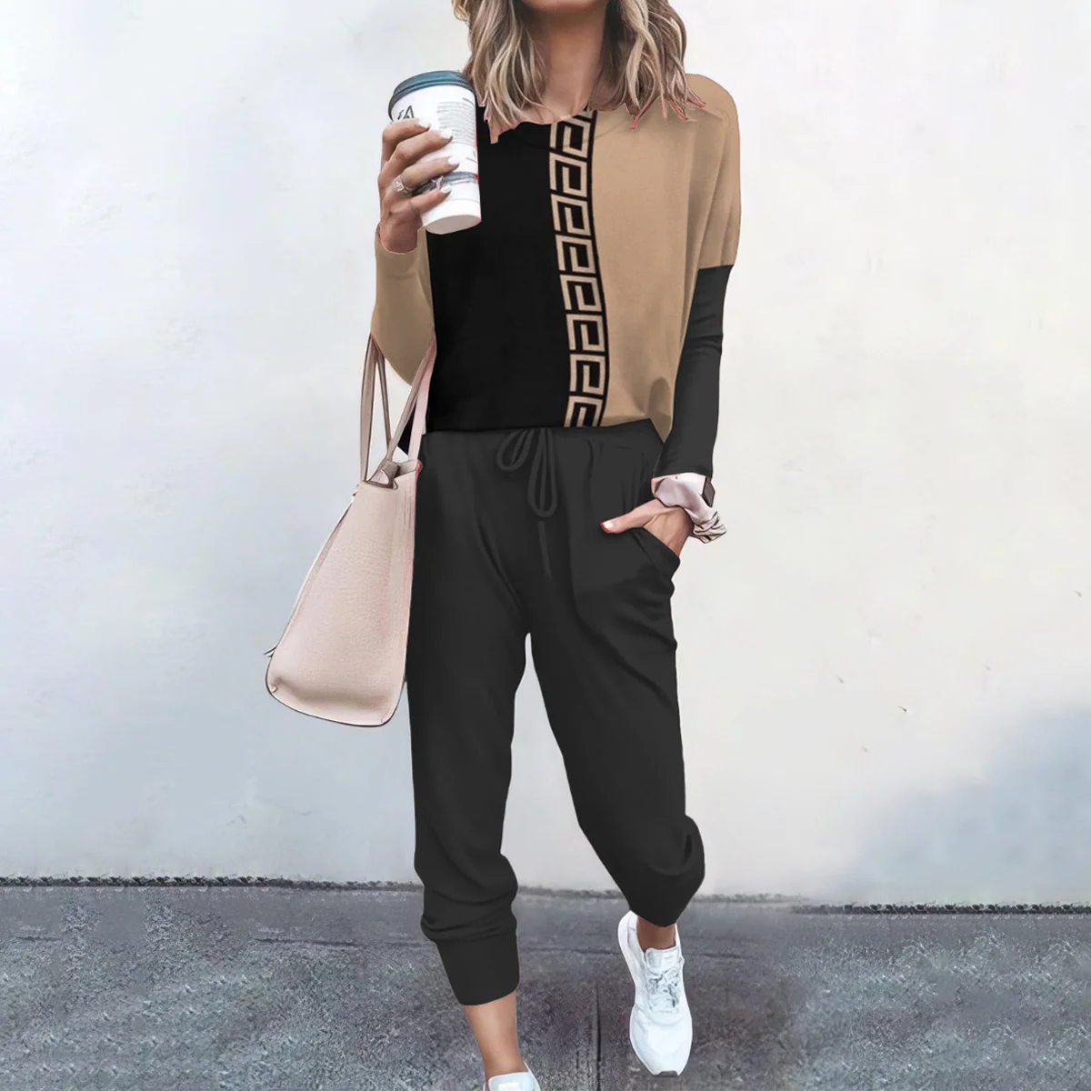 Popular Round Neck Side Pocket Two Piece Set