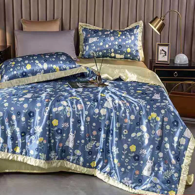 HULIANFU Summer Blanket Ice Silk Quilt Cool Feeling Nap Knee Air Conditioning Quilt Adult Children Washable Bedding - Deanwangkt