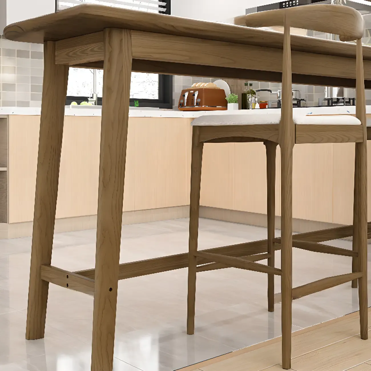 Simple Brown Wooden Footrest Bar Tables