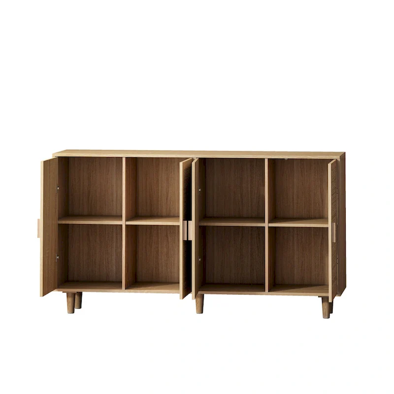 Modern 4-Door Rattan Decorative Storage Cabinet with Adjustable Shelves for Bedroom, Living Room