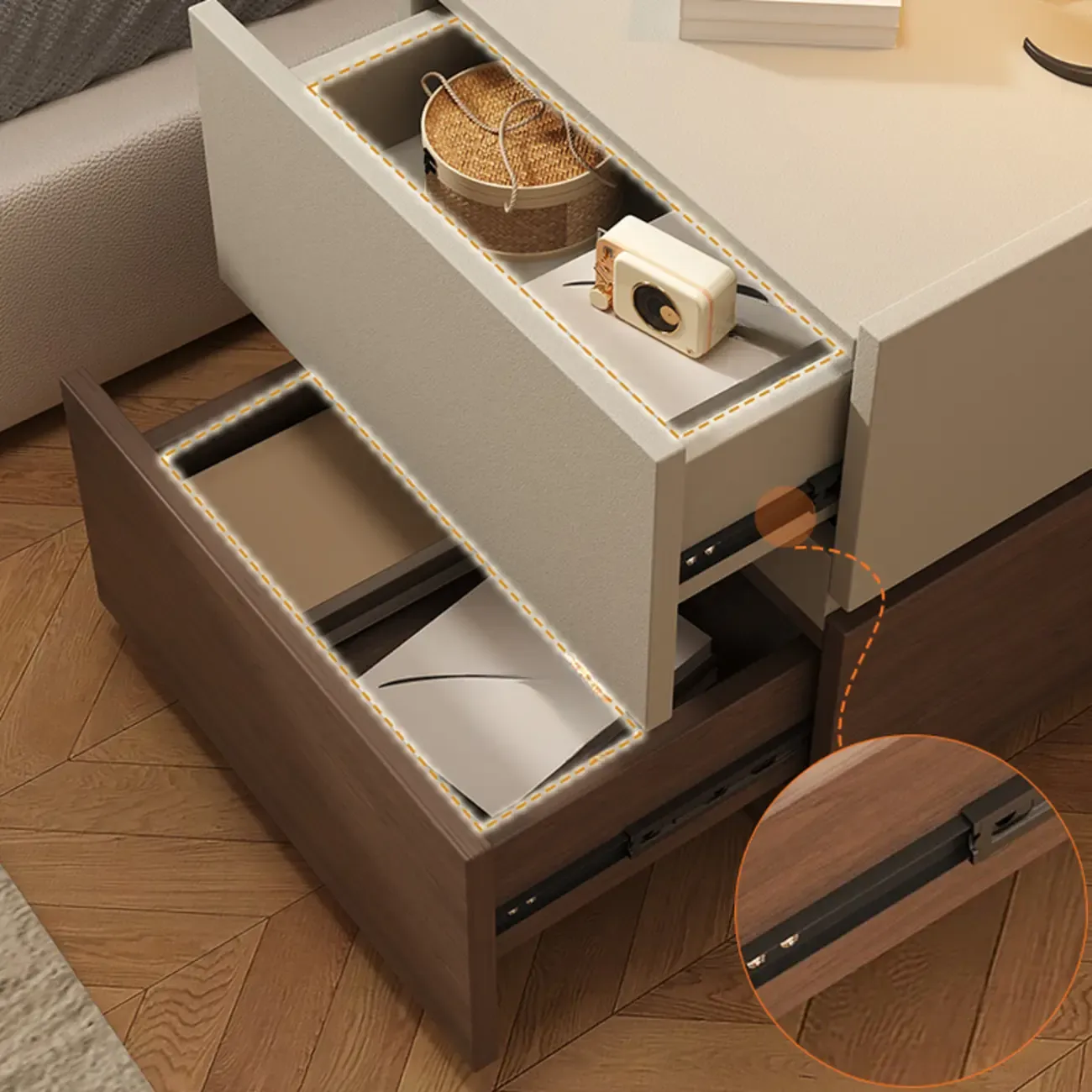 Modern Wood Two-Tone Drawers Nightstand