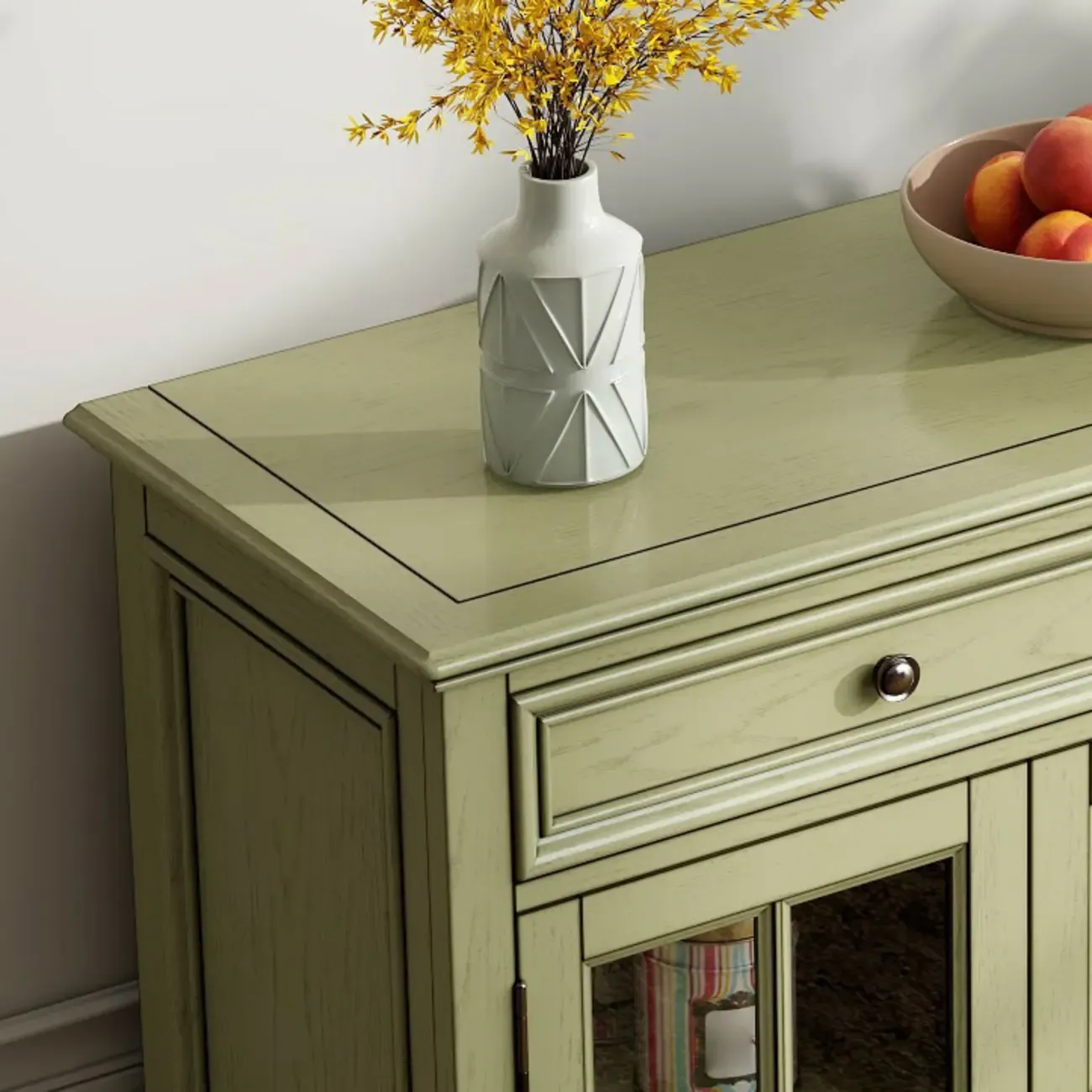 French Country Green Wooden Sideboard with Drawers