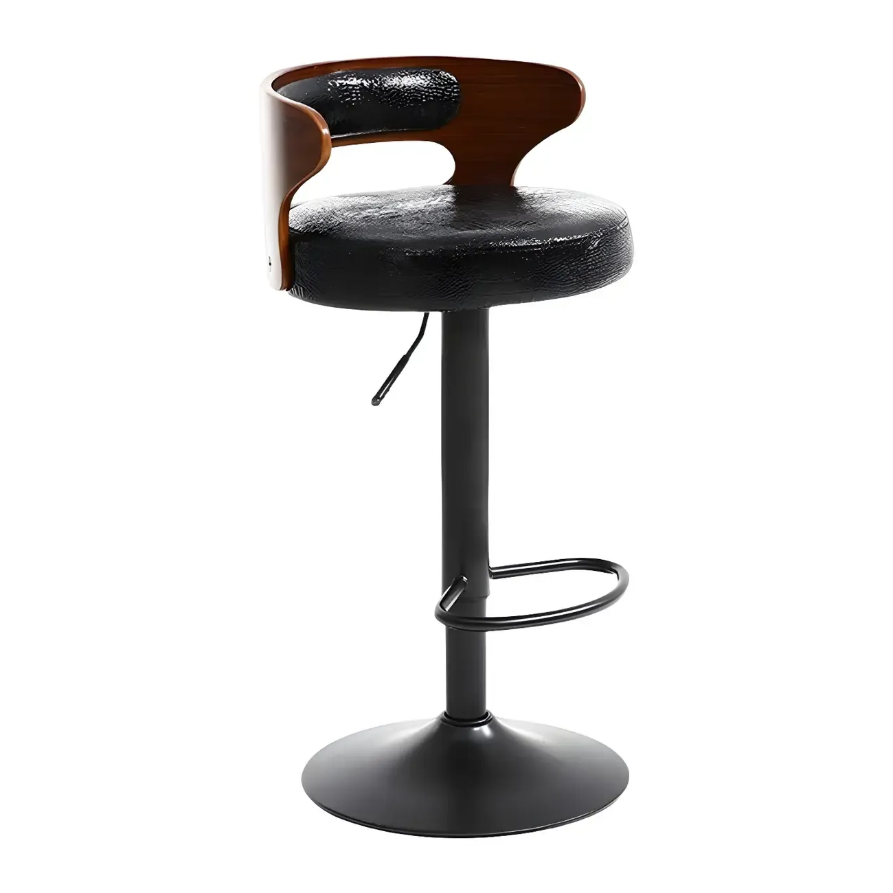 Adjustable Round Leather Swivel Bar Stools with Back