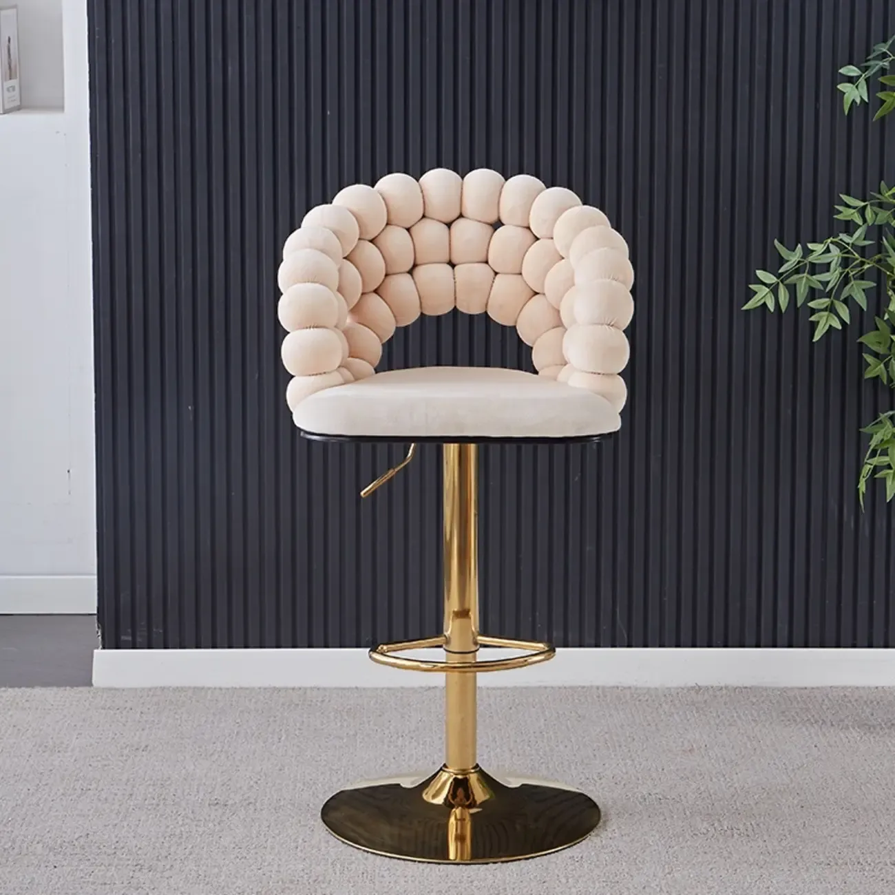 Glam Swivel Saddle Fabric Adjustable Height Bar Stool with Arms