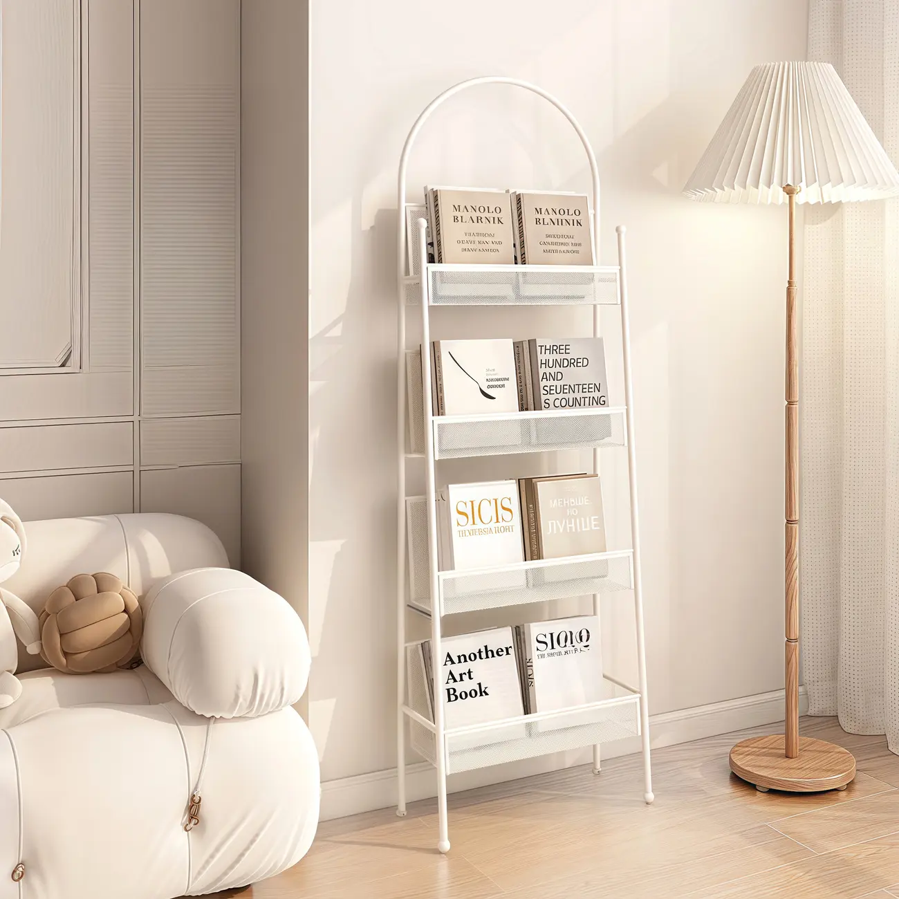Vertical Metal 4-Shelf Open Back Ladder Bookshelf