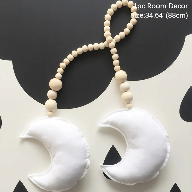 HULIANFU Nordic Boho Room Decor Double Star Moon Wooden Beads Cotton Hanging Wall Decoration Kawaii Kids Baby Bedroom Living Room Decor - Deanwangkt