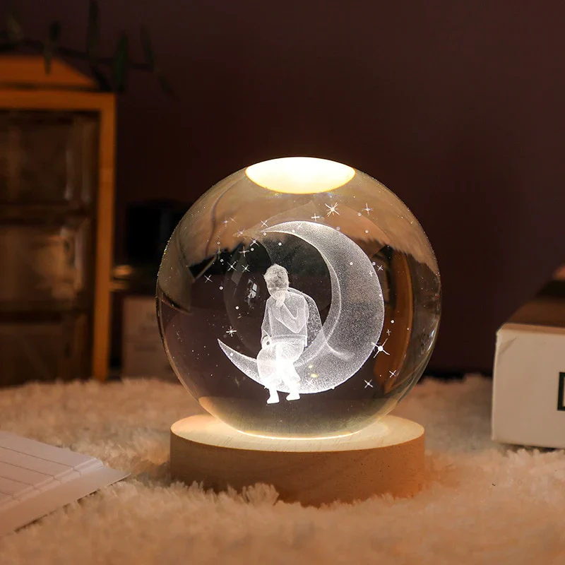 HULIANFU New 80mm K9 Crystal Solar System Planet Globe 3D Laser Engraved Sun System Ball with Touch Switch LED Light Base Astronomy Gifts - Deanwangkt