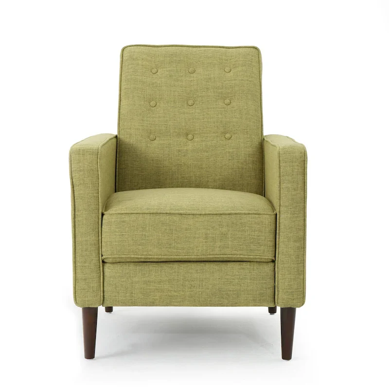 Green Fabric Mid-Century Upholstered Push Back Recliner with Footrest, Button-tufted Backrest, Beech Wood Legs