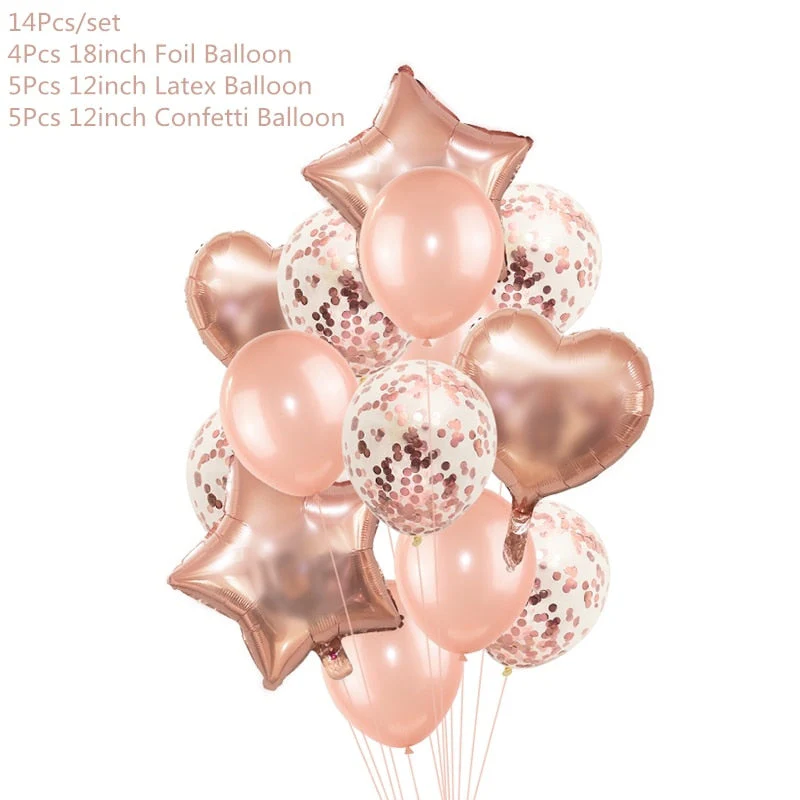 HULIANFU Rose Gold Wedding Birthday Party Balloons Happy Birthday Letter Foil Balloon Baby Shower Anniversary Event Party Decor Supplies - Deanwangkt