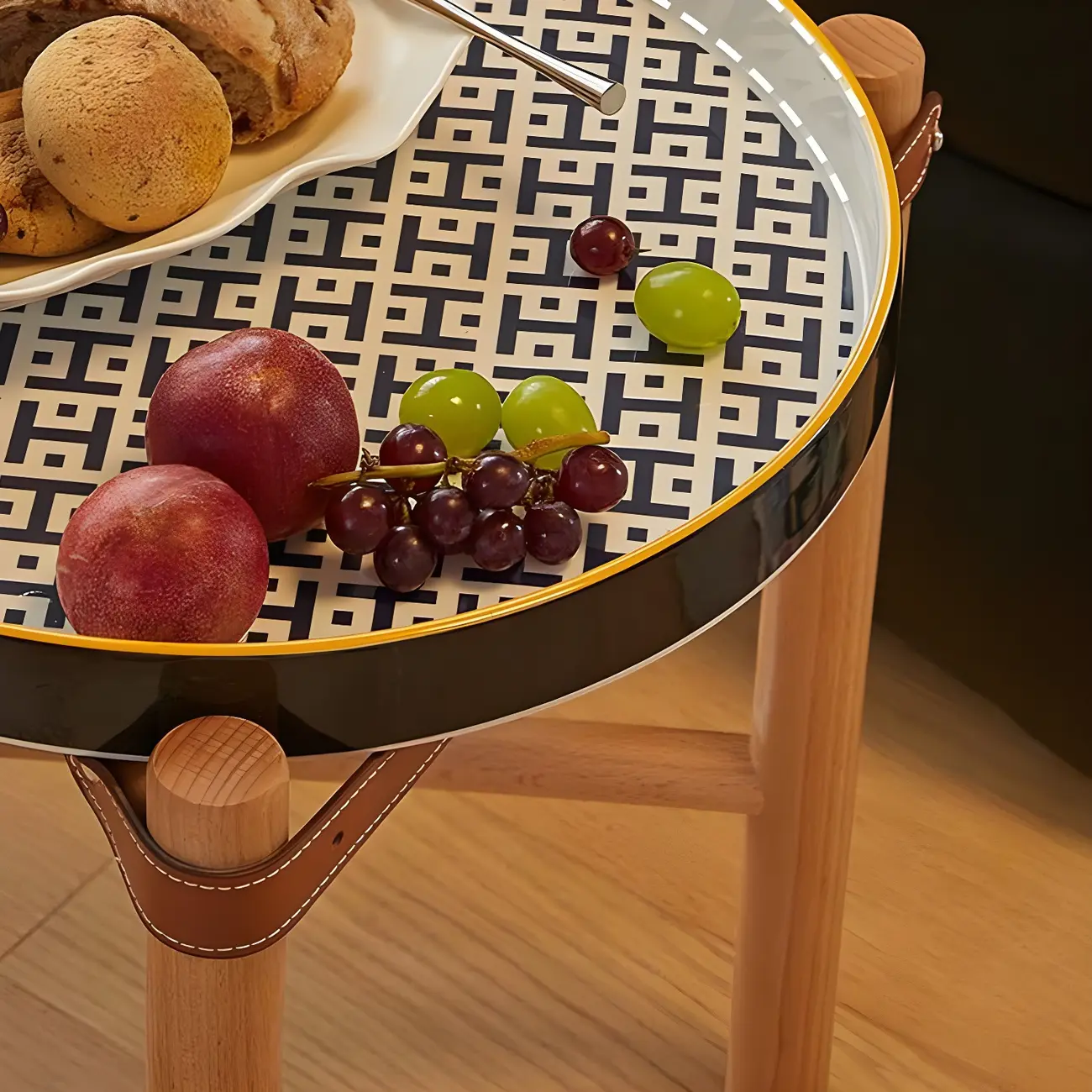 Scandinavian Round End Table with Ceramic Tray Top