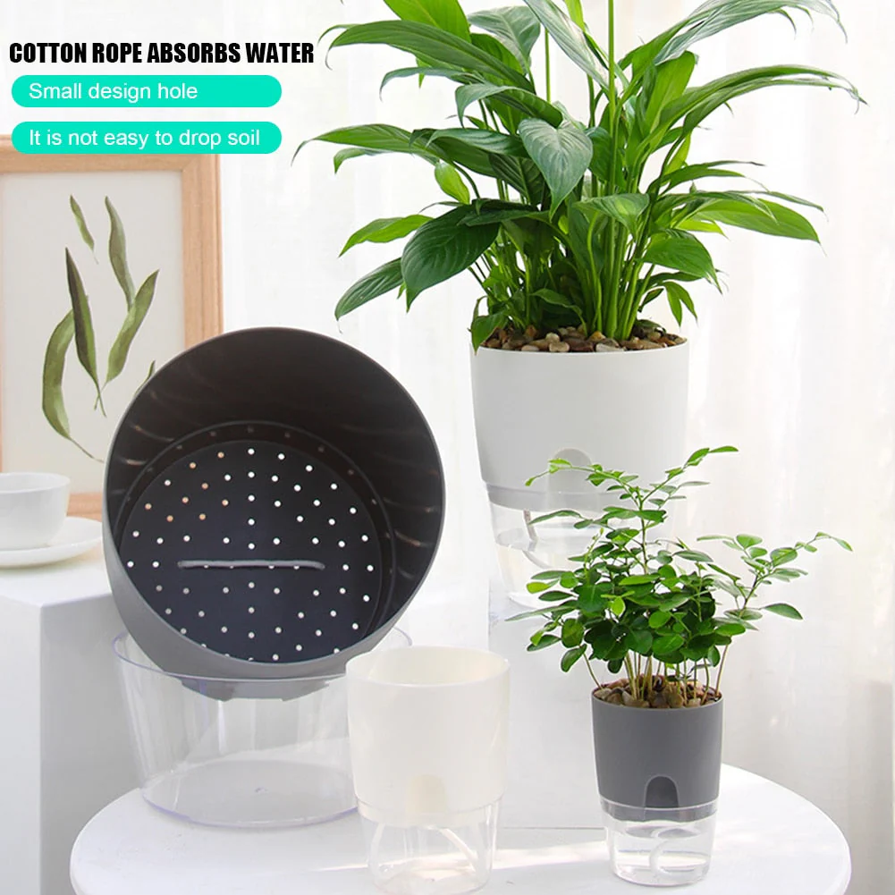 HULIANFU Watering Planter Handmade 2 Layer Self Watering Plant Flower Pot With Water Container Round Flowerpot Home Garden Decor - Deanwangkt