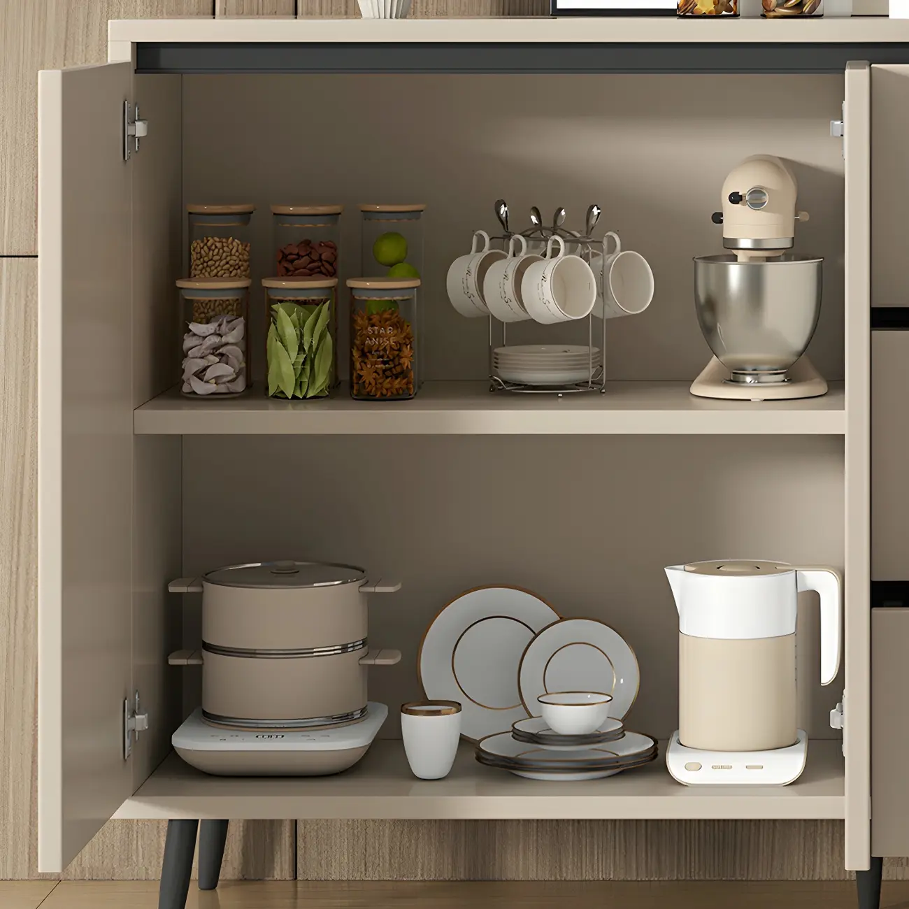 Modern Wooden Sideboard with Multi-Drawers and Cabinets