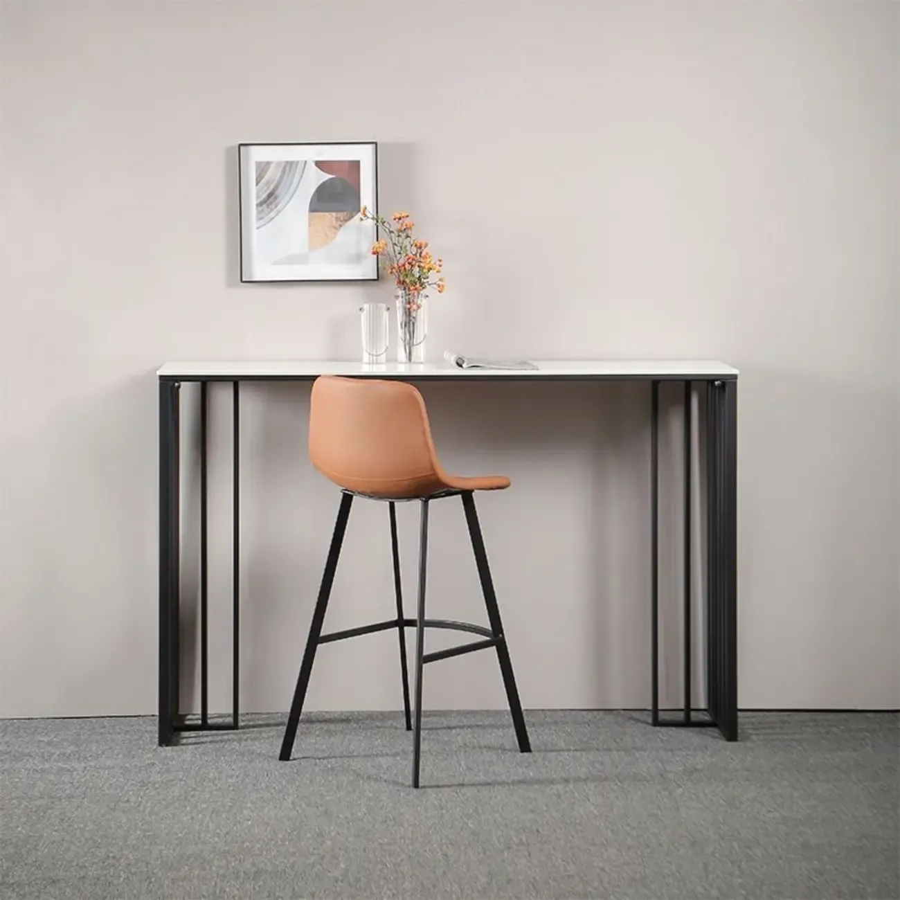 Modern Simple Marble Black Iron Bar Table