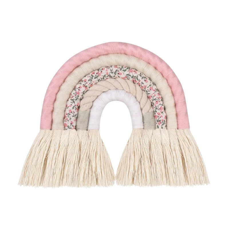 HULIANFU Lines Macrame Rainbow Hanging Ornament DIY Rope Handmade Woven Wall Decor Baby Girls Room Decor Home Nursery Decor - Deanwangkt