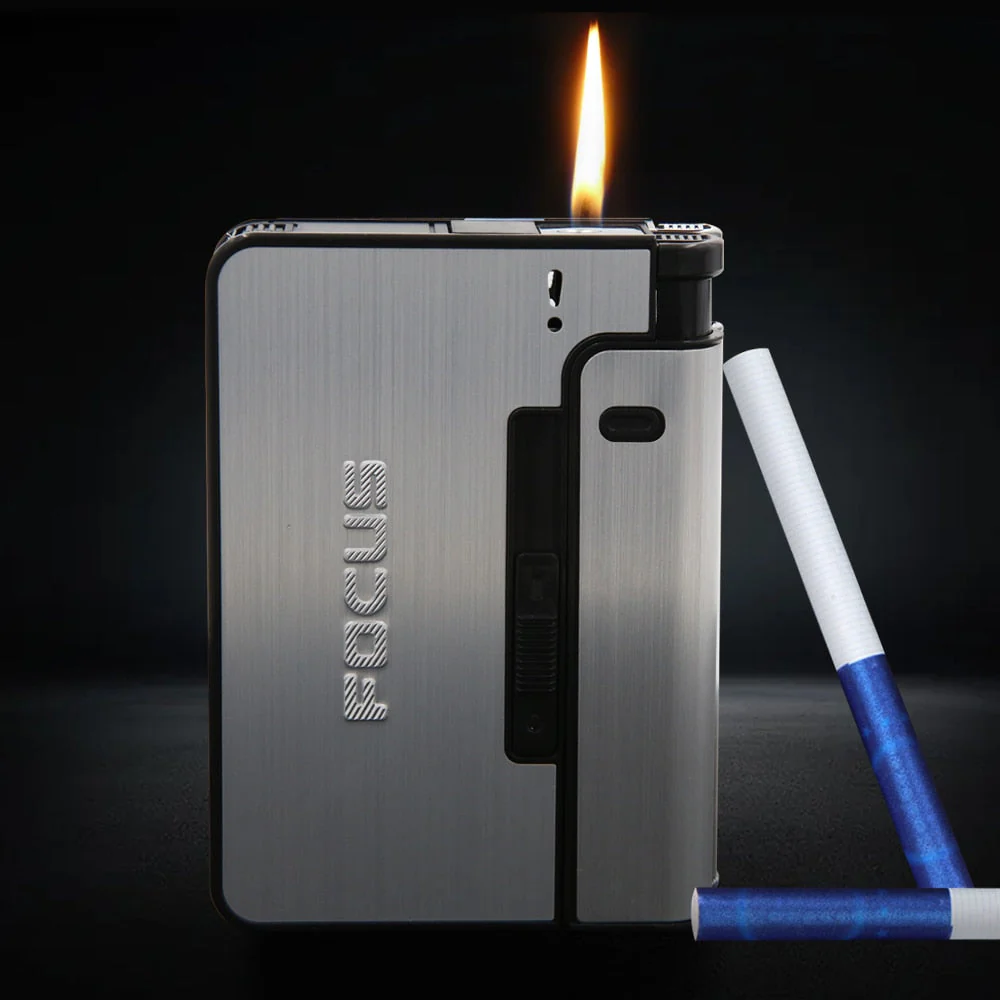 HULIANFU Portable Automatic Cigarette Case Metal Cigarette Boxes 10PCS Cigarette Holder Case Not Lighter Gadget for Men Christmas Gifts - Deanwangkt