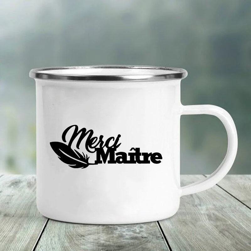 HULIANFU Merci Maître Print Mugs Creative Coffee Cups Drinks Water Milk Tea Cup Enamel Mug School Home Handle Drinkware Best Teacher Gift - Deanwangkt