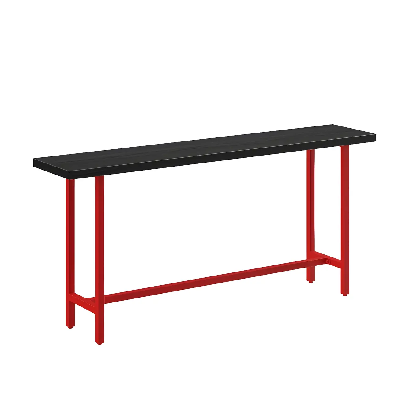 Industrial Black Wood Top Metal Trestle Base Bar Table