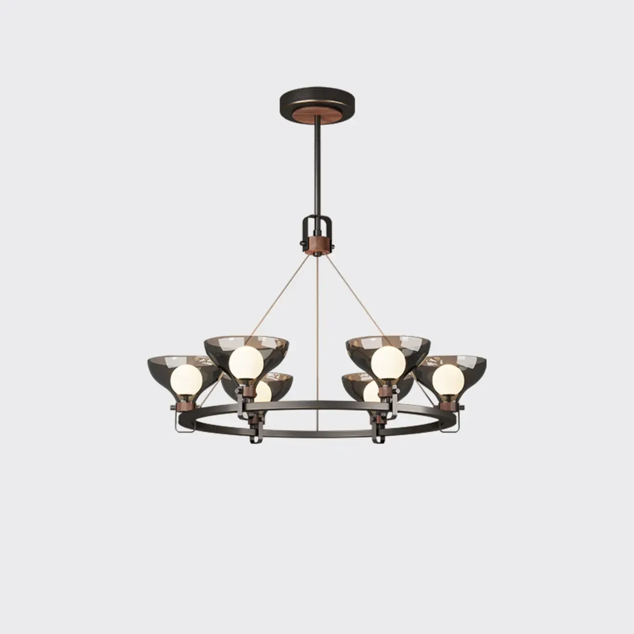 Black Industrial Metal Chandelier with Gray Glass Shade