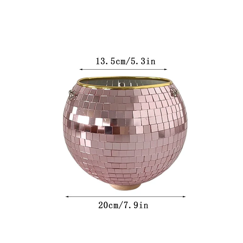 HULIANFU Retro Disco Ball Planter Basket Round Mirror Hanging Pot flower pot Wall Planter Pot Hangin Vase Desktop Decoration Balcony Vase - Deanwangkt