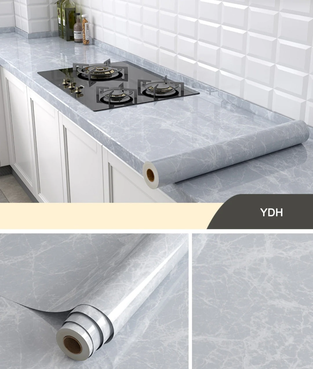 HULIANFU 2026  Kitchen Oil-proof Transparent Film Thick Self Adhesive Waterproof Countertop Furniture Marble Wallpaper Bathroom Decor Stickers - Deanwangkt