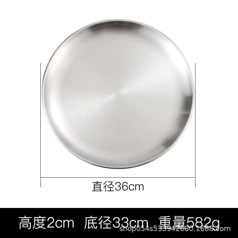 HULIANFU Korean stainless steel thickened disc Golden Cafe Tray Fruit Plate Cake Plate Bone Dish Dish Dish Shallow Plate - Deanwangkt