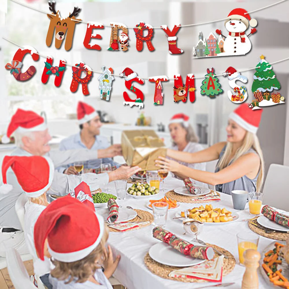 HULIANFU Wooden Christmas Door Wreath Oranments Wall Xmas Dec Merry Christmas Decor For Home  Happy New Year Naviidad Door Wreath - Deanwangkt