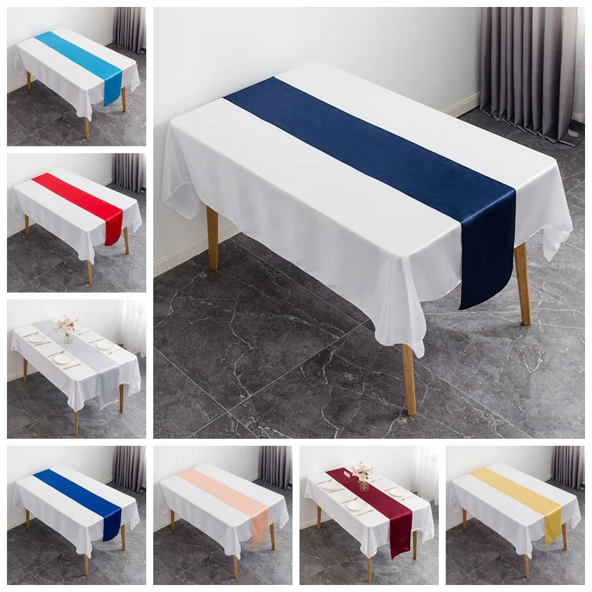 HULIANFU Table Runner Satin Shiny Colour Wedding Decoration Hotel Birthday Party Show Banquet Table Runner - Deanwangkt