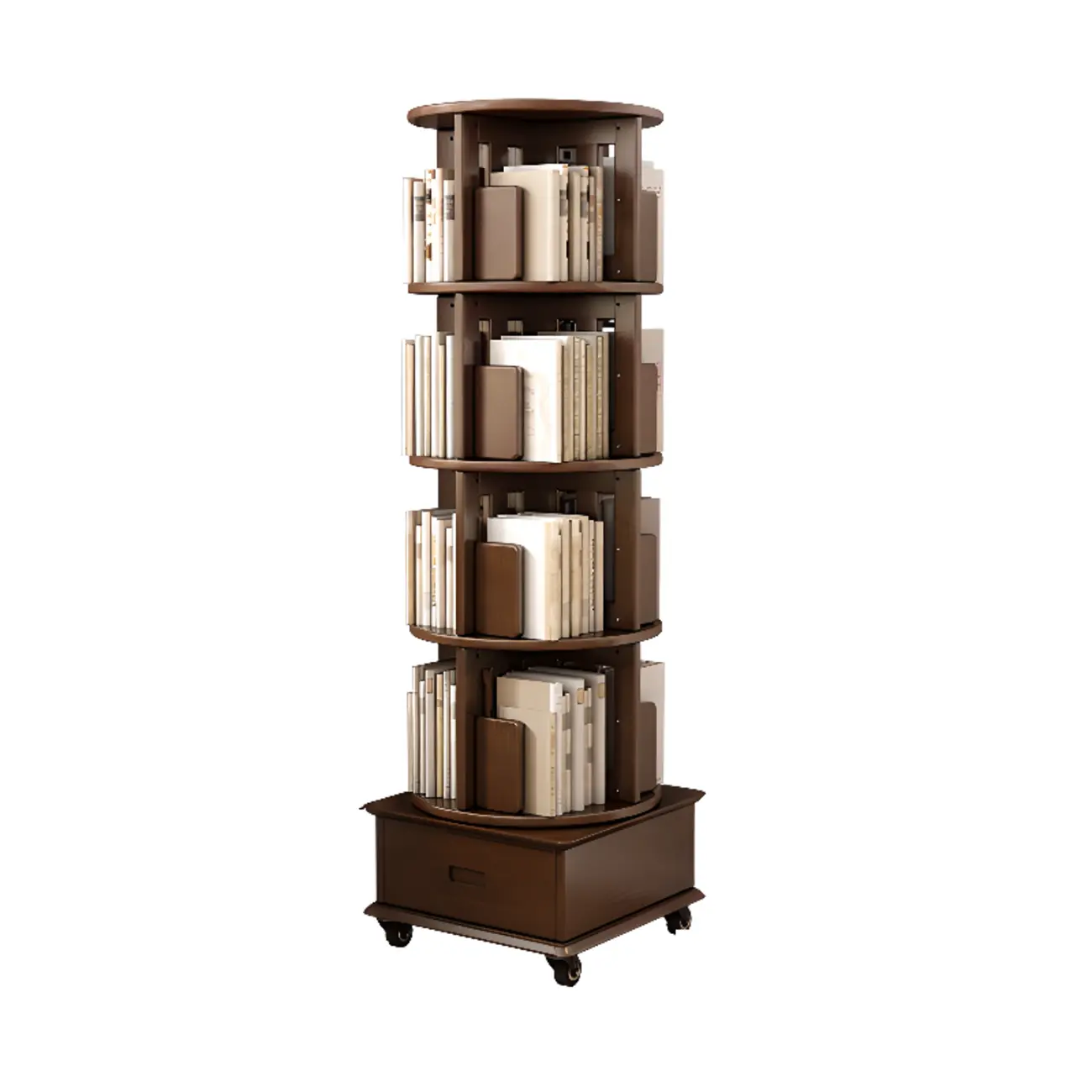Medium Rotatable Nut-brown Wooden Vertical Bookcase