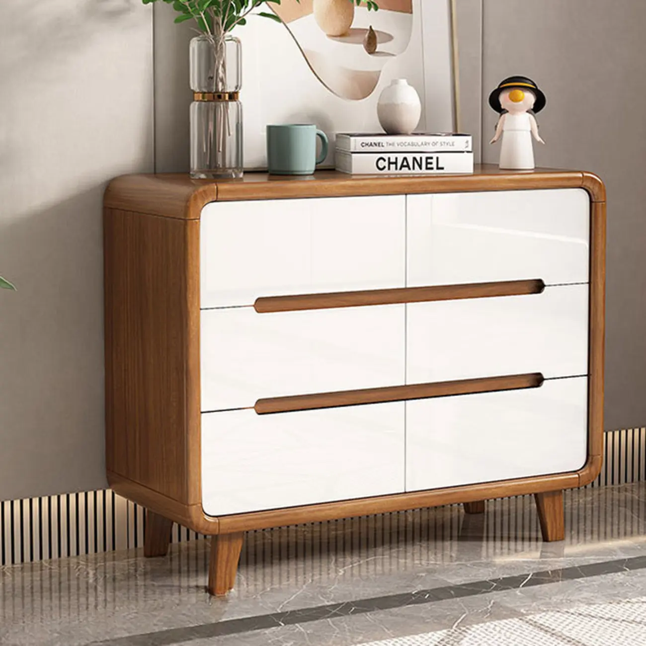 Elegant Large Brown White Wood Bedroom Chests with 9 Drawer