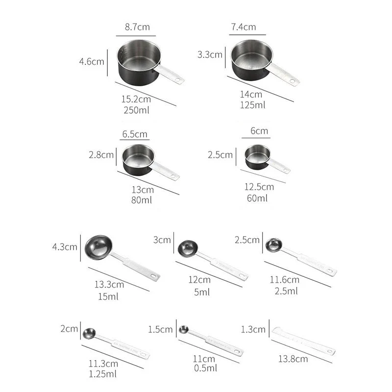 HULIANFU UPORS 8/10Pcs Stainless Steel Measuring Cups and Spoons Set Deluxe Premium Stackable Tablespoons Home Tools Kitchen Accessories - Deanwangkt