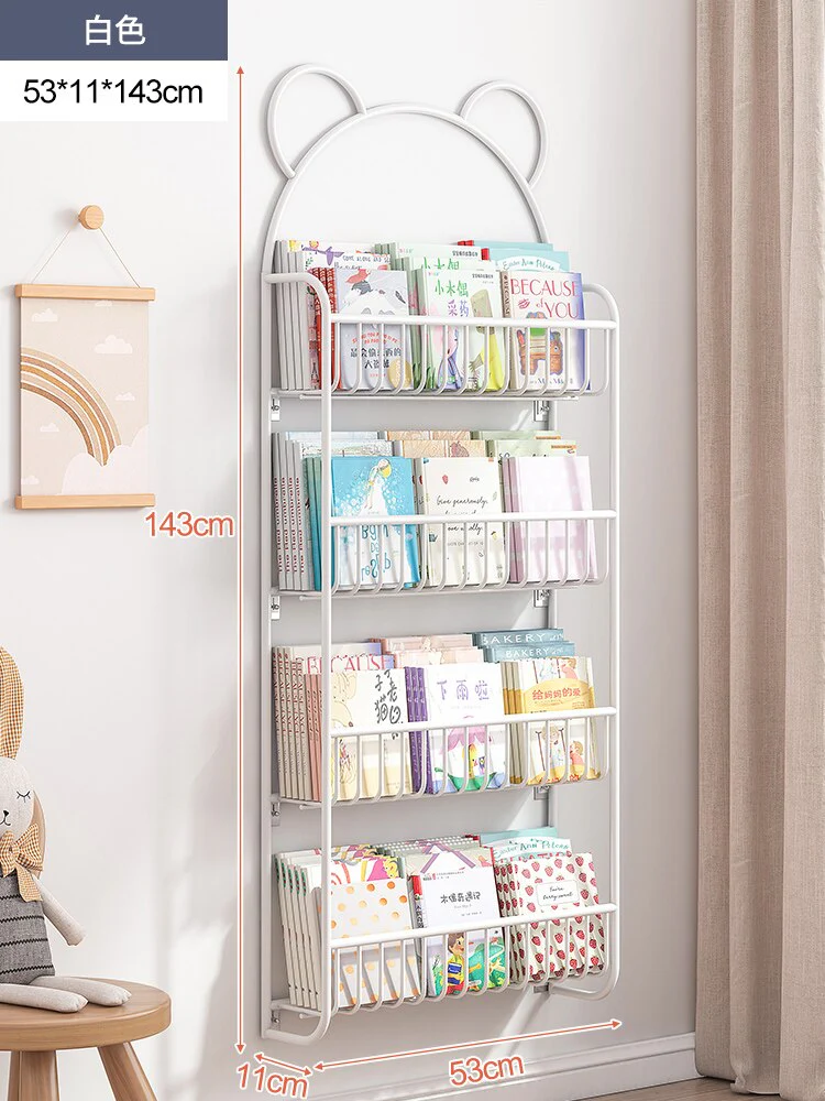 HULIANFU Simple Metal Bookshelf Iron Art Furniture Children  Picture Books Storage Rack Save Space Wall Hanging Shelf Bookcase Bedroom - Deanwangkt