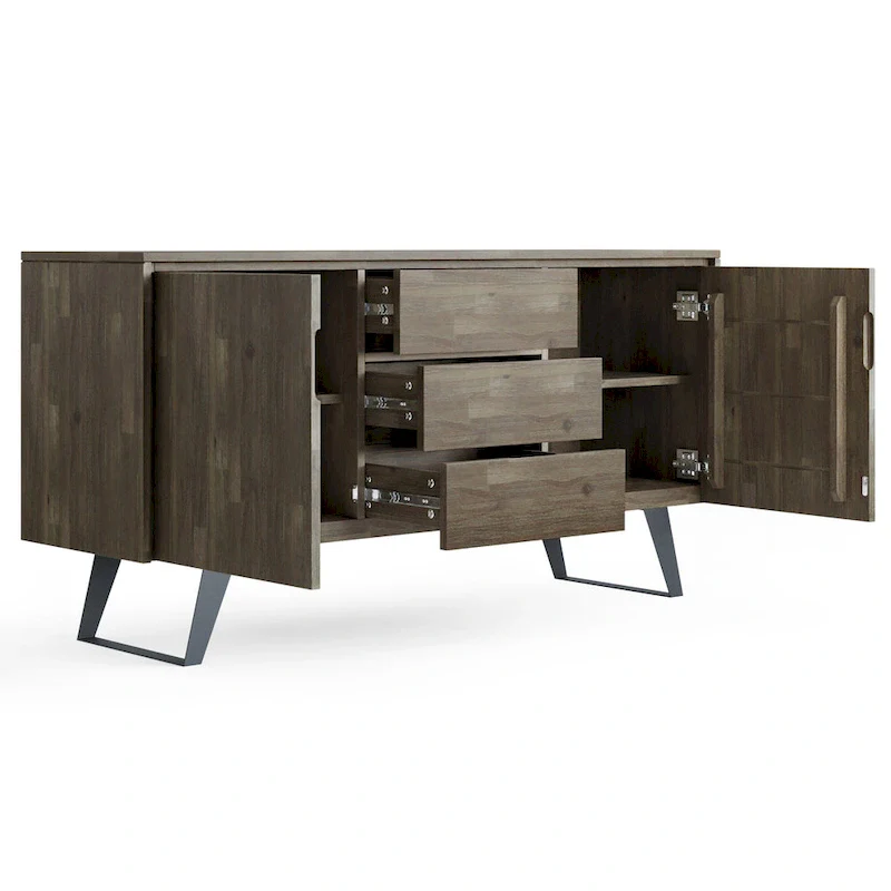 WYNDENHALL Mitchell Metal 60 inch Wide Rectangle Modern Industrial Sideboard Buffet in OAK WOOD - 60 x 17 x 30