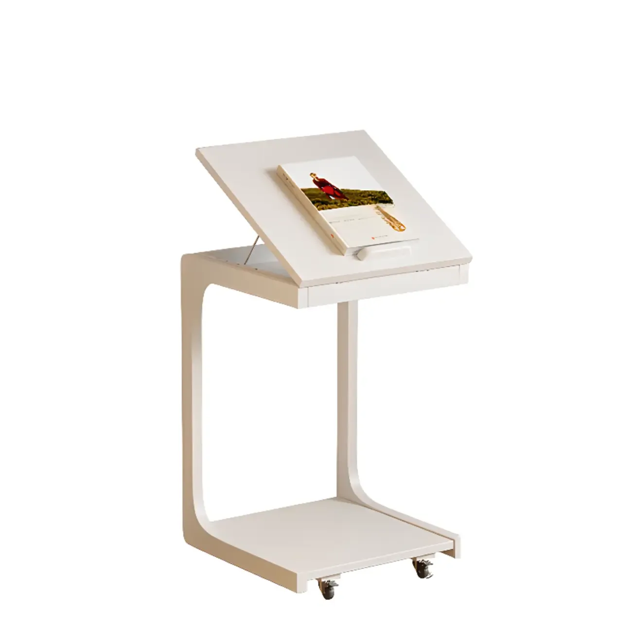 Scandinavian Wooden Flip-Top C-Shaped Side Table with Wheels