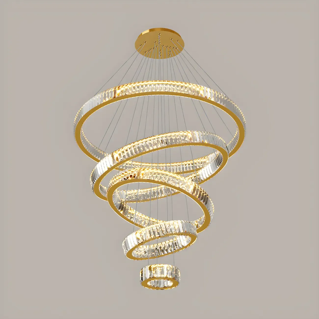 Gold Spiral Ring Crystal Tier Chandelier Modern Remote LED