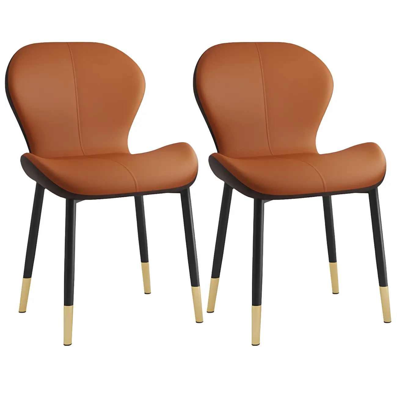 Art Deco Curved Back Leather Dining Chair Solid Back