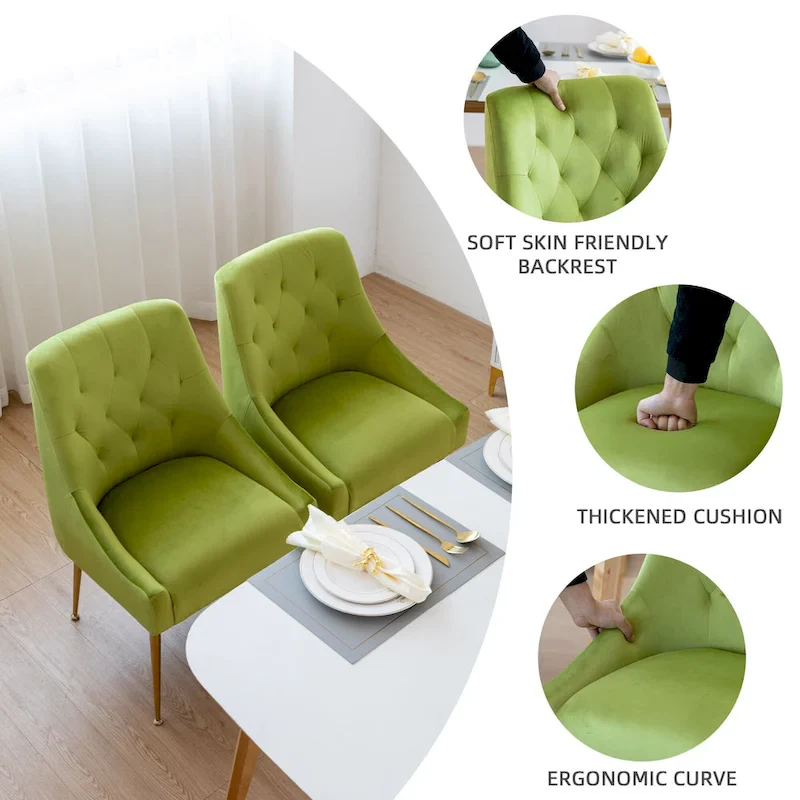 XINMICS Mid-Century Modern Velvet Dining Chair, Upholstered Parsons Chair, Set of 2