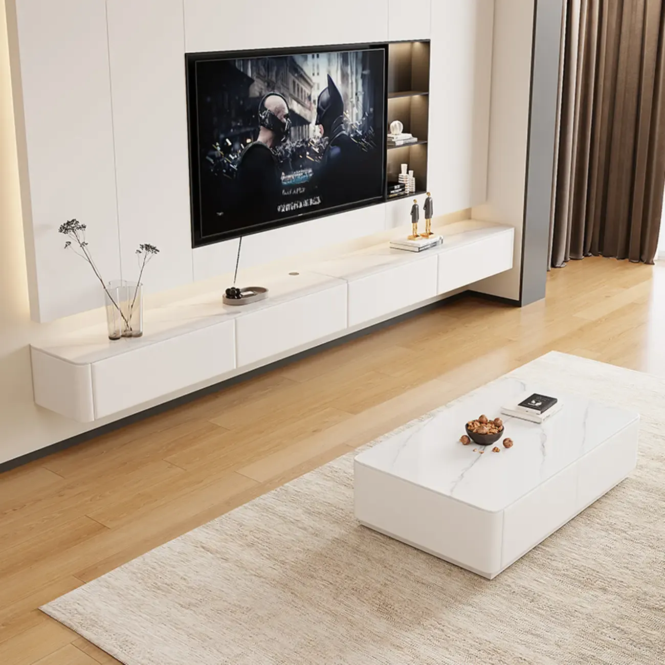 Stone Modern TV Stand with Drawers and Cable Management