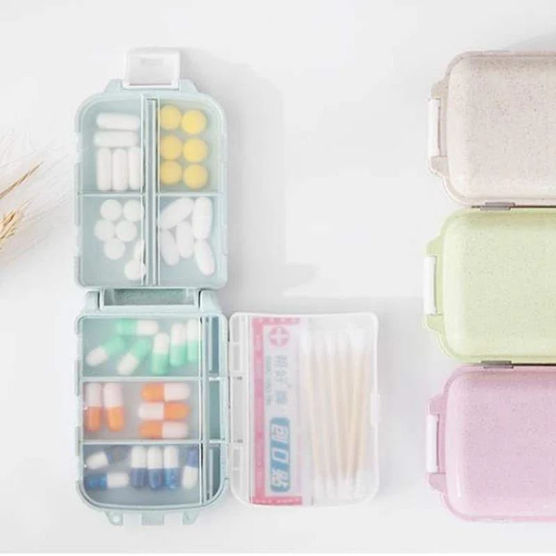 HULIANFU Pill Box Wheat Sealed 8 Grids Pill Container Organizer Health Care Drug Travel Divider 7 Day Pill Storage Bag Travel Pill Cases - Deanwangkt