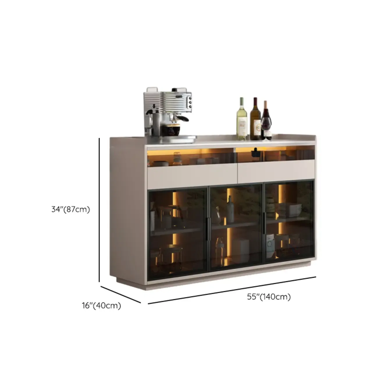 Modern Wood Buffet Sintered Stone Countertop