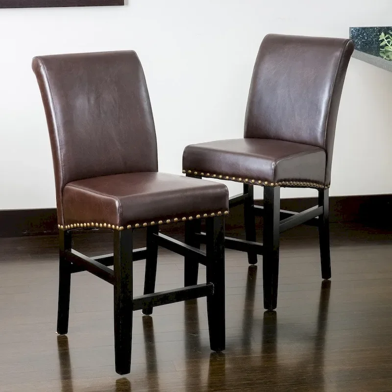 Lisette 41-inch Leather Counter Stool (Set of 2) by Christopher Knight Home