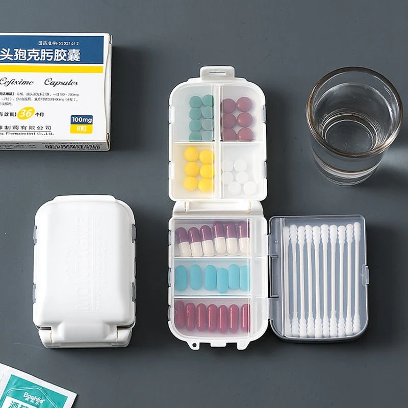 HULIANFU Pill Box Wheat Sealed 8 Grids Pill Container Organizer Health Care Drug Travel Divider 7 Day Pill Storage Bag Travel Pill Cases - Deanwangkt