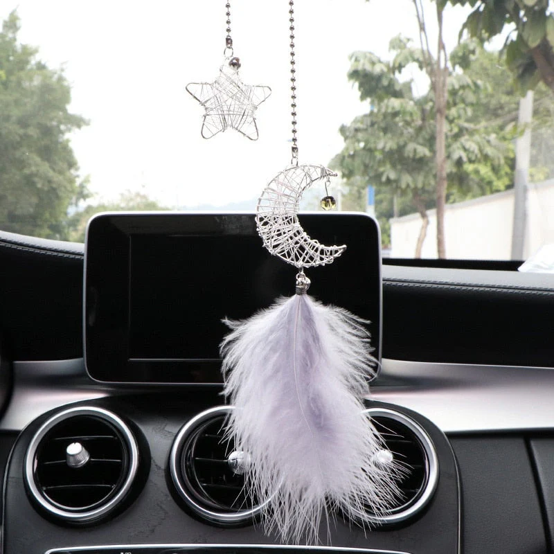 HULIANFU Starry sky moon dream mirror creative rear-view mirror car decoration hanging pendant accessories for feminine interior parts - Deanwangkt