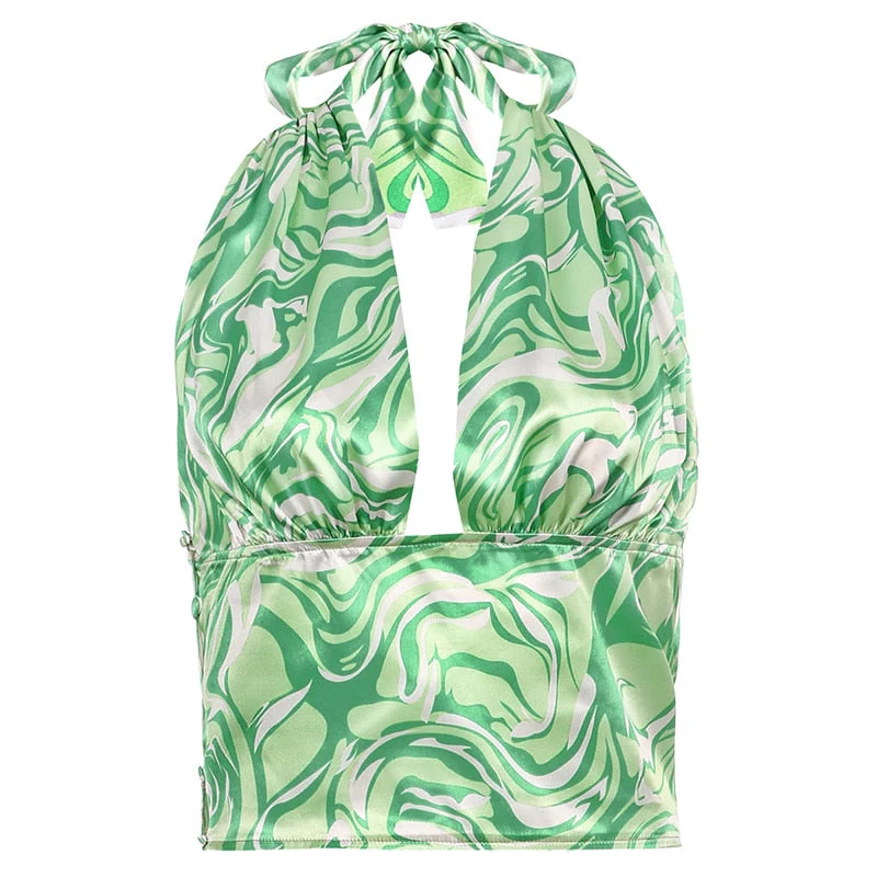 Vintage Lace-up Backless Y2K Halter Tops V-neck Sexy Solid Harajuku Corset Tees Streetwear Fashion Camisole 2000s Cuteandpsycho - Deanwangkt