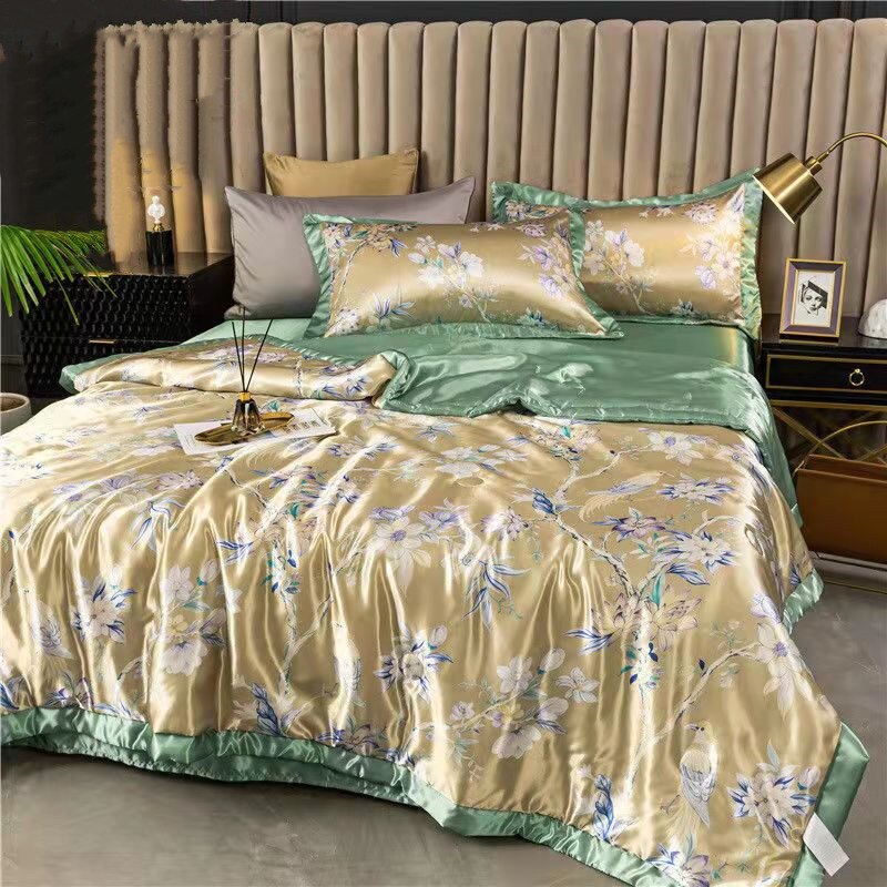 HULIANFU Summer Blanket Ice Silk Quilt Cool Feeling Nap Knee Air Conditioning Quilt Adult Children Washable Bedding - Deanwangkt