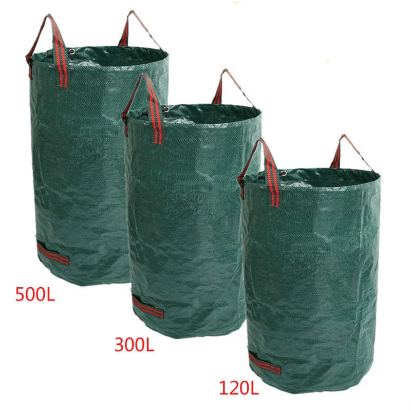 HULIANFU Large Capacity Heavy Duty Garden Waste Bag Durable Reusable Waterproof PP Yard Leaf Weeds Grass Container Storage 120L/300L/500L - Deanwangkt