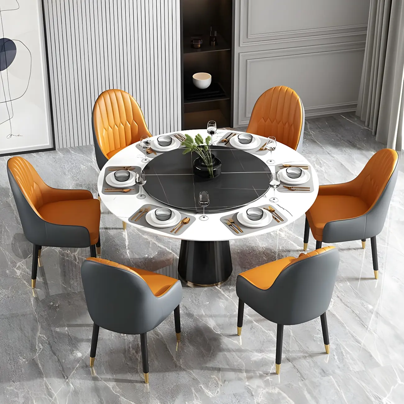 Modern Leather Upholstered Dining Chair with Arms