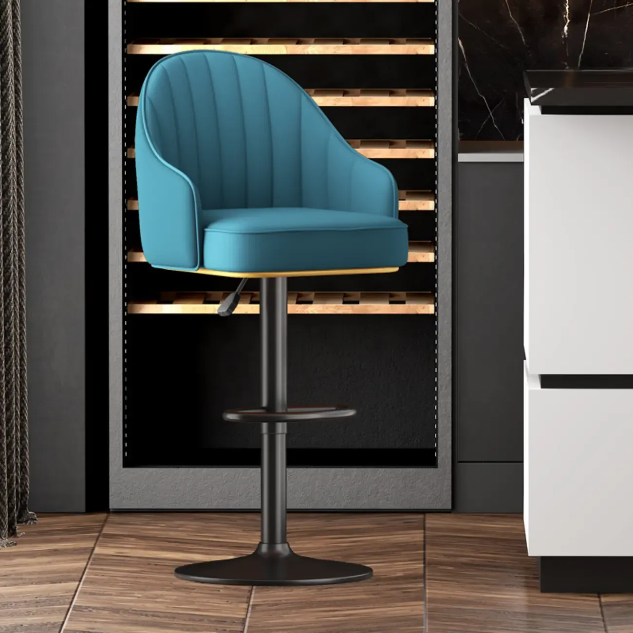 Adjustable Faux Leather Swivel Bar Stools with Backs